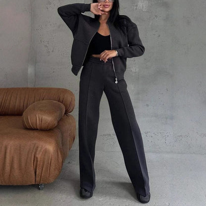 Zipper Jacket + Wide Leg Pants